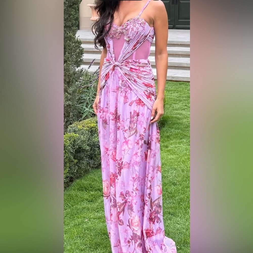Patbo beaded FLORAL HAZE BUSTIER MAXI DRESS
